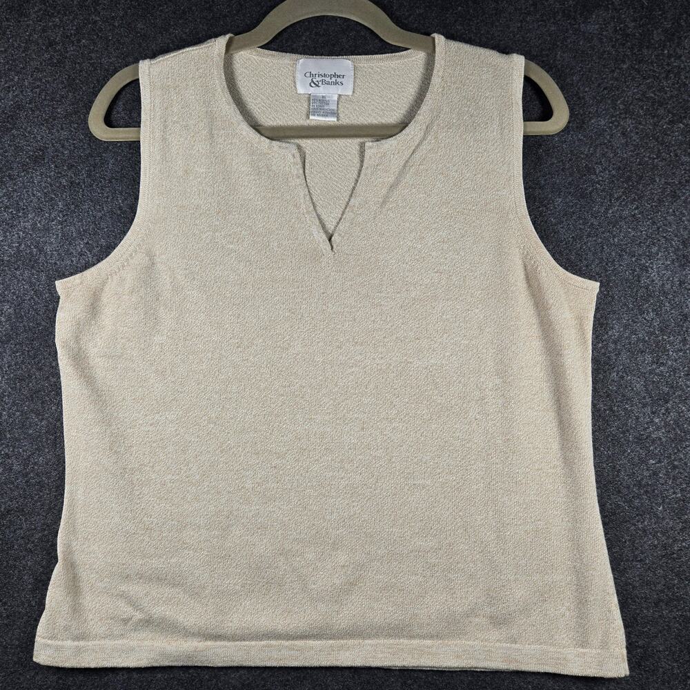 Christopher & Banks Tank Top XL Tan Heather V Neck Fine Knit